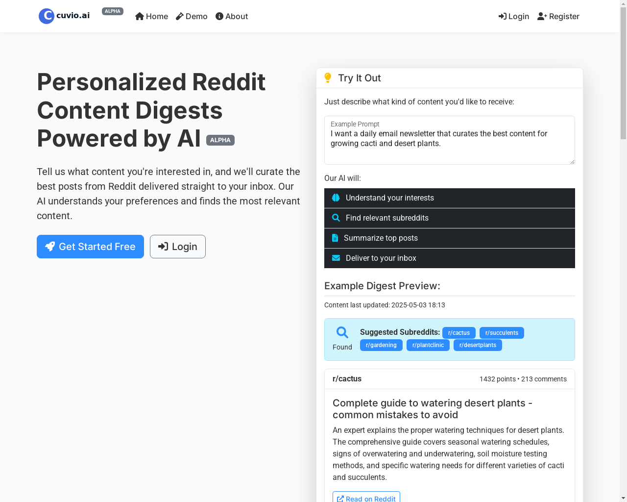 Screenshot of https://cuvio.ai